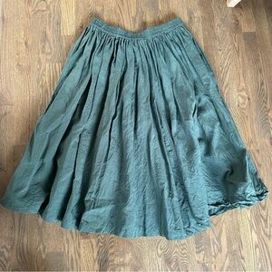 Handmade Sage Green Linen Midi Skirt, Size Large